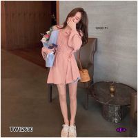 GN12630 **รบกวนสอบถามก่อนสั่งซื้อจ้า**  เดรสกระดุมหน้า อกแต่งจีบ + สายผูกเอว