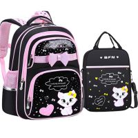 New Korean Primary PU leather School Bag 2020 Fashion Cute Girls With Cute Cat Orthopaedic Waterproof Backpack