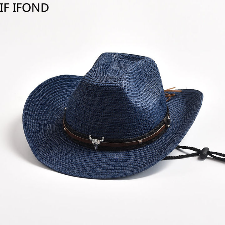 ฤดูร้อนใหม่หมวกฟางสำหรับผู้ชายผู้หญิง-western-คาวบอยหมวกกลางแจ้ง-beach-sun-หมวก-cowgirl-jazz-หมวก-sombrero-hombre