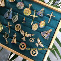 Religious Amulet Christian Catholic Jewelry 18K Gold Plated Virgin Mary Holy Spirit Bird Saint Benedict Cross Jesus Pendant