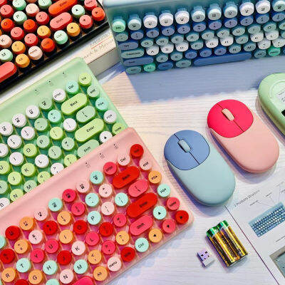 Hot Wireless Keyboard Mouse Kit ปุ่มฟังก์ชั่นมัลติมีเดียสีสันสดใสตัวรับสัญญาณ USB การเชื่อมต่อ Plug And Play อุปกรณ์เสริมคอมพิวเตอร์ตั้งโต๊ะ