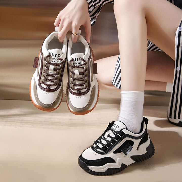 kaidewemak-ส่งจากไทย-รองเท้าผ้าใบส้นหนา-ที่ระบายอากาศได้ของผู้หญิงรองเท้าย้อนยุคที่สวมใส่สบาย-รองเท้าผ้าใบ-เสริมส้นสูง