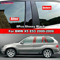 8X กระจกหน้าประตูรถยนต์คอลัมน์ B C ที่ครอบเสาสำหรับ BMW E53 X5 2000-2006สติกเกอร์ PC สีดำคาร์บอนไฟเบอร์มันวาว