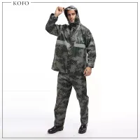 Kofo New Alitech ชุดกันฝน เสื้อกันฝน สีกรมท่า มีแถบสะท้อนแสง รุ่น หมวกติดเสื้อ Waterproof Rain Suit
