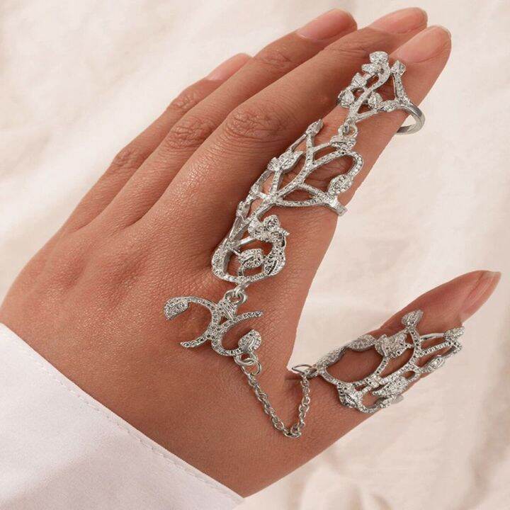 new-hollow-flower-chain-open-finger-rings-for-women-punk-two-link-ring-jewelry-party-gift-adhesives-tape