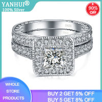 With Certificate 2pcs 100 Original 925 Silver Wedding Band Rings Set Princess Cut Square 1.0ct Zirconia Diamond Rings for Women