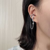 [Free ship] Gumao lava layer ear bone clip without hole chain tassel diamond star earring exaggerated cool