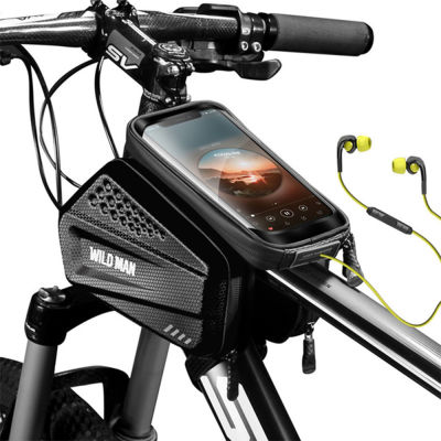 WILD MAN กระเป๋าจักรยานกันน้ำ Mountain Land Bike Front Head จักรยาน Double Pack Touch Screen กระเป๋าจักรยานขี่อุปกรณ์เสริม