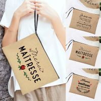 Thank You Teacher French Print Simple Linen Makeup Wristlet Clutch Bag Beach Travel Organizer Case Stationery Storage Bags Gifts