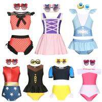 2023 newGirl Swimsuit Swimwear Cute Cartoon Mermaid Sofia Princess Lovely Beach Wear Bath Suit Glasses