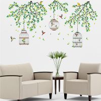 【 YUYANG Lighting 】 Large Birdcage Wall Stickers Home Decor Tree Branches Art Decals Mural Wallpaper Removable Vinyl Posters Kids Room Deco