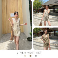 Linen Vest Set - ชุดเซทเบลเซอแขนกุด ผ้าลินิน กางเกงขาสั้นเยวยางยืด ใส่เที่ยวคาเฟ่สุดชิค