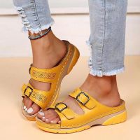 Summer Women Sandals and Slippers Fashion Thick Bottom Belt Buckle Round Toe Open Toe Casual Sandals Size 36-42 Power Points  Switches Savers Guitar B