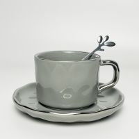 Genuine Original High-end Nordic home ceramic coffee mug high-end exquisite high-value tea set silver edge simple coffee cup saucer