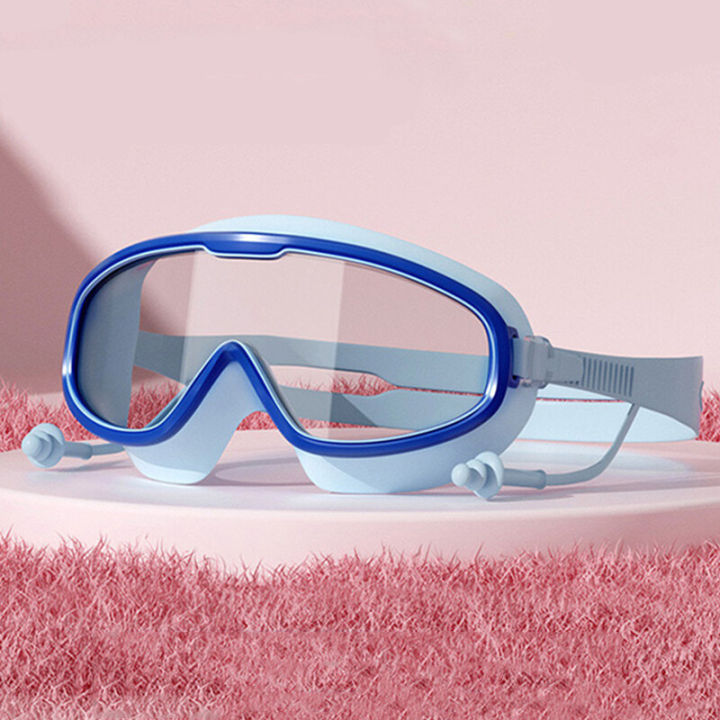 แว่นตาว่ายน้ำเฟรมขนาดใหญ่ชุดแว่นตาว่ายน้ำดำน้ำและหมวกว่ายน้ำสำหรับเด็ก-กันน้ำและป้องกันหมอกความละเอียดสูงสำหรับผู้ใหญ่83006