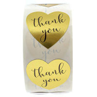 50-500pcs Labels stickers Heart shape gold thank you Stickers seal labels scrapbooking for Package stationery sticker 1inch