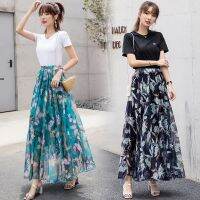 TingYiLi Long Skirt Boho Beach Floral Print Chiffon Women