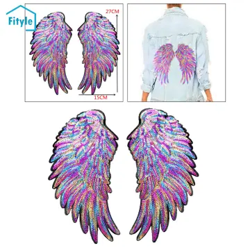 DIY craft applique Large Angel Wings Sequin Patches Iron on Sew on