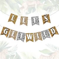 Lets Get Wild Banner Cheetah Print Banner Leopard Hang Garland for Jungle Safari Animal Birthday Bachelorette Party Decorations