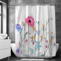 【CW】◇﹍☌  Watercolor Shower Curtain with Hooks Polyester Fabrics Toilet Partition Tende