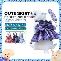 Dog Clothes Dog Dress Plaid Skirt with Big Bowknot Pet Harness with Leash Set for Girls Small Medium Chihuahua Dog Clothing Dresses