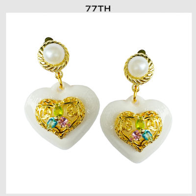 77th white heart earrings ต่างหูหัวใจสีขาว