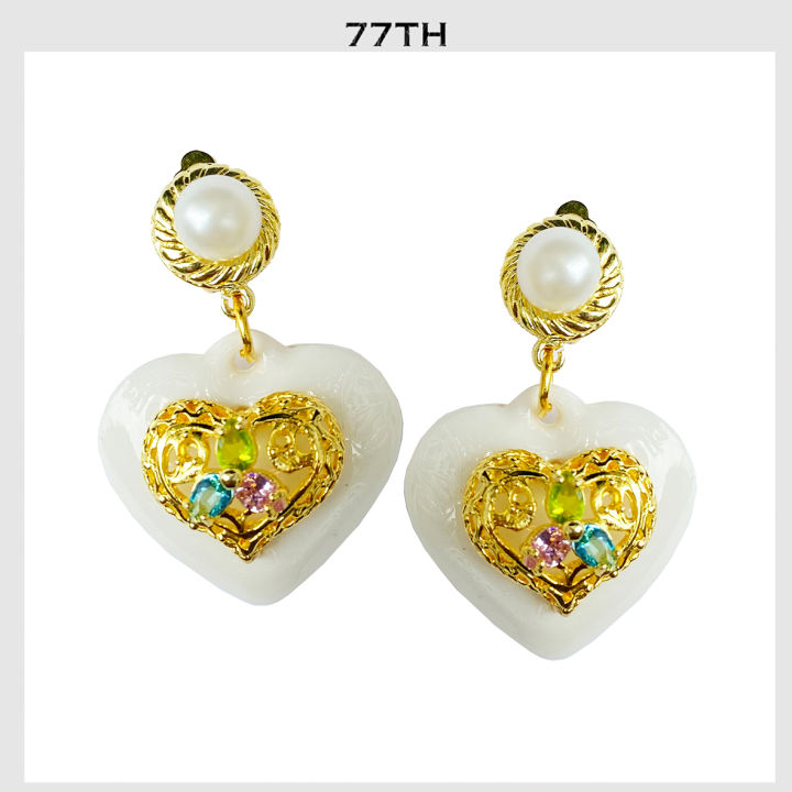 77th-white-heart-earrings-ต่างหูหัวใจสีขาว