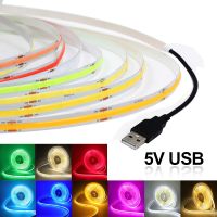 USB แถบ LED COB DC 5V 320 LEDs/m เทปความหนาแน่นสูงส่องแสงเป็นเส้นตรงยืดหยุ่นได้ตามธรรมชาติ/อบอุ่น/เย็นสีขาวสีแดงสีฟ้าสีเขียวสีชมพู