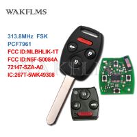 กุญแจรถยนต์รีโมท4ปุ่ม313.8Mhz Fob สำหรับเซ็นเซอร์ Honda Accord Civic Ex Si Hybrid พร้อมชิป Pcf7961 Mlbhlik-1t ไร้รอย S0084a N5f