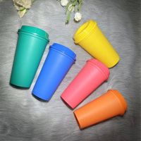 hotx【DT】 5 / 1 Pieces 473ml 16oz Color Cup With Lid Logo Reusable Plastic Tumbler Matte