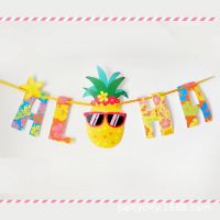 Hawaiian Pineapple Banner Summer Aloha Fruit Theme Garlands Hawaii Flower Wreath Banner Happy Tropical Beach Party Decor Banners Streamers Confetti