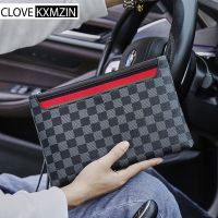 ❄✇ Tide brand leather handbag mens bag 2023 new fashion mens bag large capacity casual plaid mens envelope bag