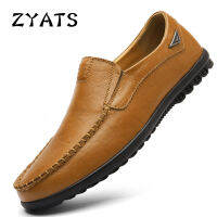 ZYATS รองเท้าแฟชั่นง่ายและสะดวกสบายสำหรับผู้ชาย,รองเท้ารองเท้าหนังขี้ผึ้งงานเย็บแฮนด์เมดนุ่มรองเท้าพื้นยาง Size37-47