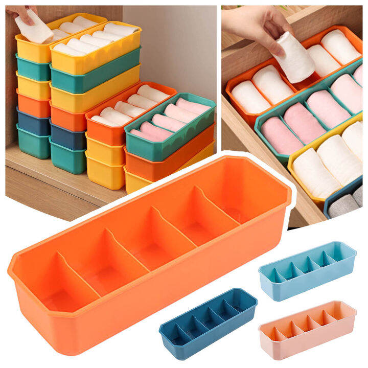 stackable-socks-and-underwear-storage-box-multi-function-plastic-5-compartments-underwear-boxes-drawer-organizers-free-shipping