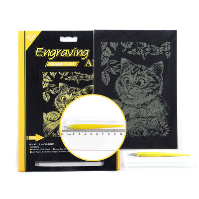 [COD] ของเล่นกระดาษสำหรับเด็กธีมเทพนิยายสร้างสรรค์ภาพวาดที่ทำด้วยมือบัตรขูดลูกแมวสีทอง