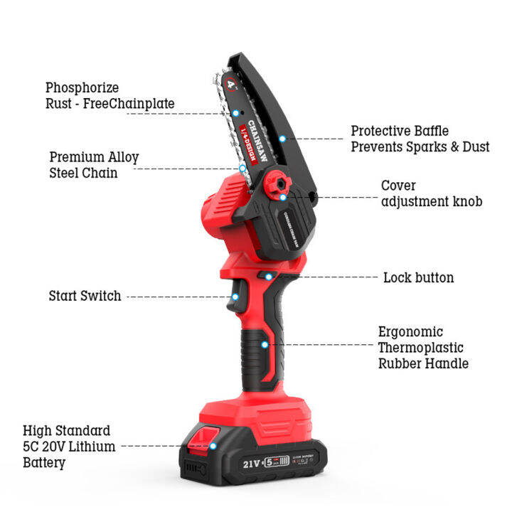 เลื่อยโซ่ไฟฟ้าไร้สาย21v-4-6นิ้วแบบไร้สายพร้อมเครื่องมือไฟฟ้าในสวนแบตเตอรี่ลิเธียม1500mah