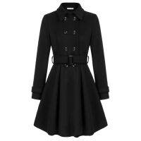 【YD】 Womens Coat Lapel Collar Peacoat With Above Knee Breasted Overcoat Outerwear Jackets