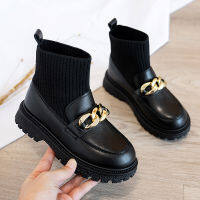 Fashion Children Socks Leather Boots Platform Luxury Slip On Girls Princess Shoes Non-Slip Thick Bottom Kids Shoes Ankle Botas