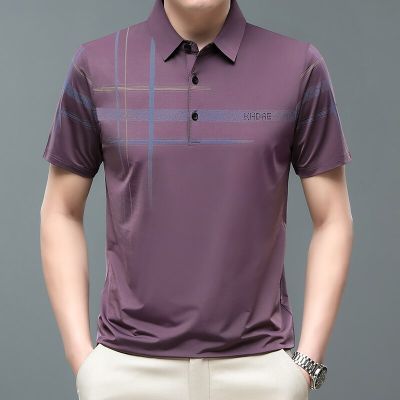 HOT11★BROWON Brand Men T Shirts 2023 Summer Breath Soft Thin Tee Top Fashion Cal Short Sleeve Turn-Down Collar Business T-Shirt Men