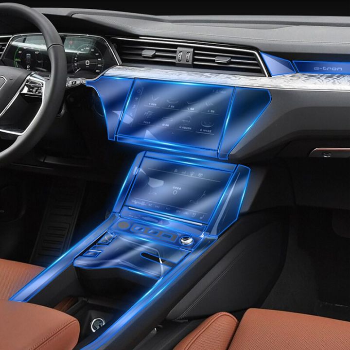 ฟิล์มใส-tpu-สำหรับ-audi-etron-e-tron-2020-2021แผงหน้าประตูแผงหน้าจอสัมผัสติดสติกเกอร์ตกแต่งภายในรถยนต์คอนโซลเกียร์กลาง