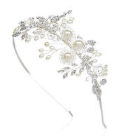 Silver Color Wedding Tiara Headband Flower Bridal Hairbands Handmade Crystal Pearls Headdress Wedding Hair Accessories