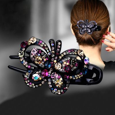 Korean Version Butterfly Crystal Three-tooth Duckbill Clip Rhinestone Insert Comb Womens Fashion Hair Accessories