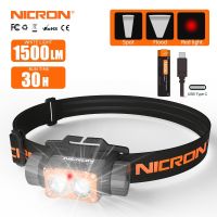 NICRON ไฟฉายคาดศีรษะ H25 1500LM,ความสว่างสูงจุด/น้ำท่วมสวิชคู่