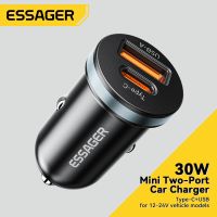 Essager 30W USB C ที่ชาร์จแบตในรถ Type C ที่ชาร์จเร็ว PD QC 3.0 SCP 5A ค่าโทรศัพท์ที่ชาร์จไฟบนรถยนต์อย่างรวดเร็วสำหรับ iPhone Xiaomi Samsung