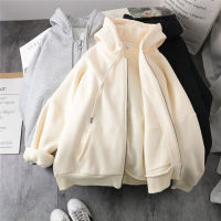 Lazy Plush and Thick Zip-up Autumn And Winter Fashion Women Sweatshirt hoodie coat Korean Soild Color Long Sleeve Female