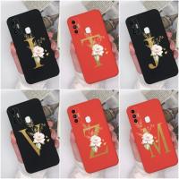 เคสสำหรับ Tecno Spark 7 Pro 7 P Spark 7T เคส A-Z ซิลิโคนนิ่มสีแดงกันกระแทกสุดหรูตัวอักษรเคสคู่ดอกไม้สำหรับ Tecno เคส Spark7กรอบกันชน