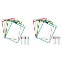 Reusable Dry Erase Pockets, 12 Pack Reusable Dry Erase Sleeves,Assorted Colors Sheet Protector, Dry Erase Pocket Sleeves