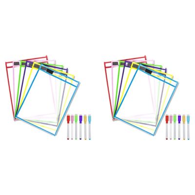 Reusable Dry Erase Pockets, 12 Pack Reusable Dry Erase Sleeves,Assorted Colors Sheet Protector, Dry Erase Pocket Sleeves