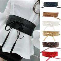 【cw】 2021 FashionUpLeatherWide Corsets CummerbundsBeltsHigh WaistGirdleTies BowShirt ！