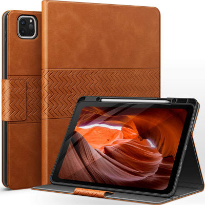 auaua iPad Pro 12.9 2021 case, 5th/4th/3rd Generation Stand Cover with Pencil Holder, Auto Sleep/Wake, Vegan Leather (Brown)